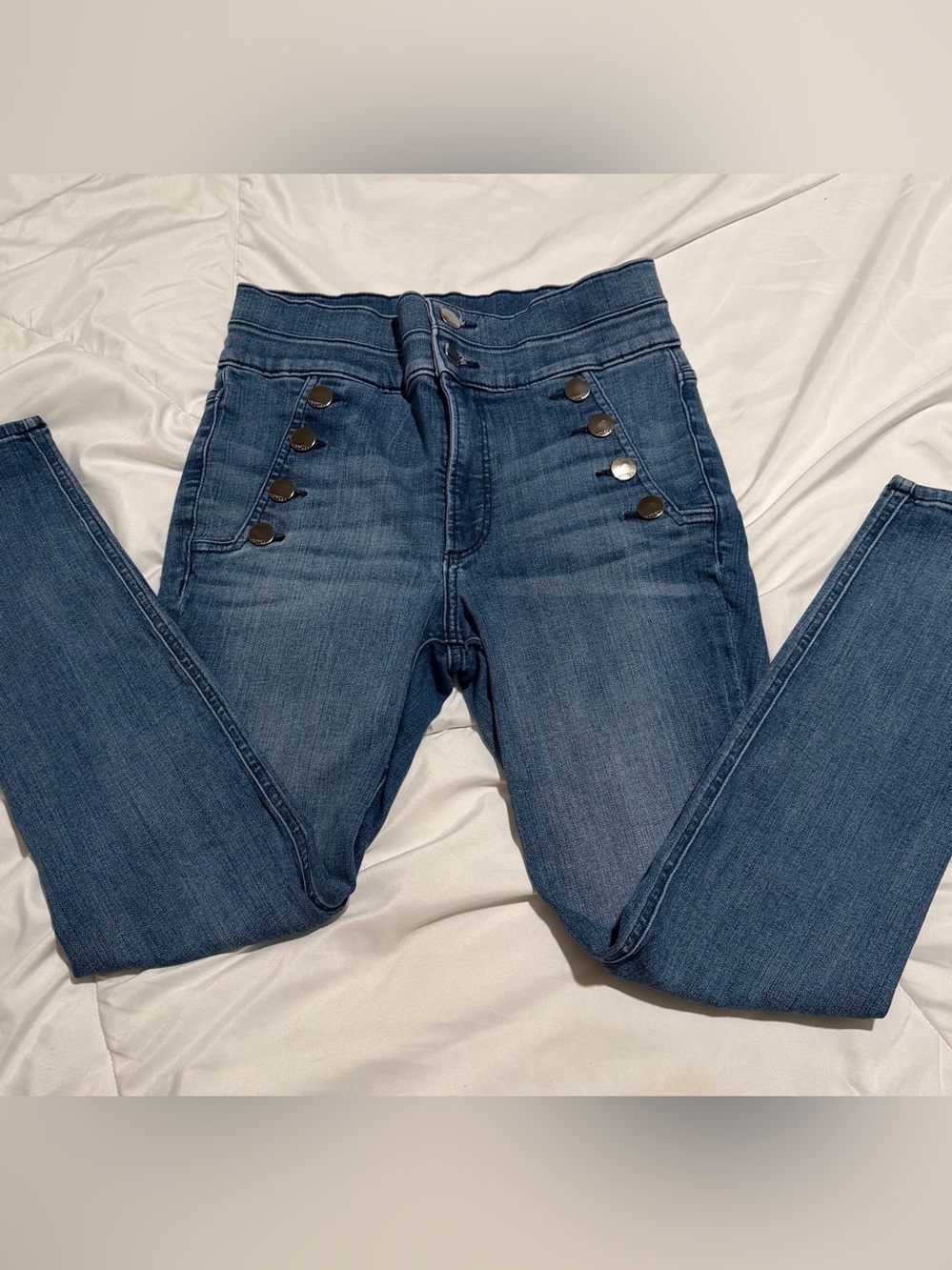 Express High-Rise Blue Button-Detail Skinny Jeans size 6R